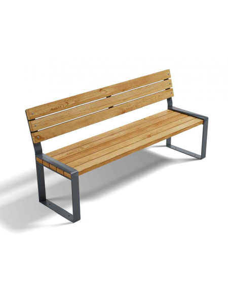 Panchina con schienale per parco, 2 fianchi quadrati in lamiera Dkp e doghe di pino nordico - cm 190x58x86h