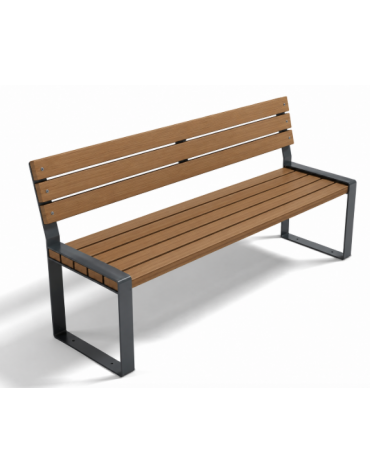Panchina con schienale per parco -  fianchi quadrati in lamiera Dkp e doghe di legno esotico - cm 190x58x86h