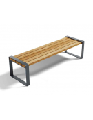 Panchina senza schienale per parco - fianchi quadrati in lamiera Dkp e doghe di legno di pino nordico - cm 190x55x45h