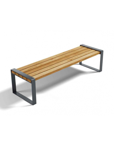 Panchina senza schienale per parco - fianchi quadrati in lamiera Dkp e doghe di legno di pino nordico - cm 190x55x45h
