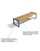 Panchina senza schienale per parco - fianchi quadrati in lamiera Dkp e doghe di legno di pino nordico - cm 190x55x45h