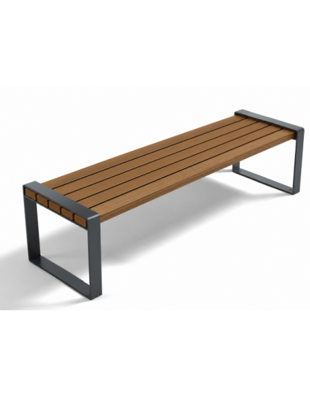 Panchina senza schienale per parco - fianchi quadrati in lamiera Dkp e doghe di legno esotico - cm 190x55x45h