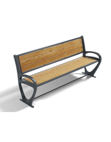 Panchina design con schienale e braccioli per parco -  gambe in alluminio pressofuso e doghe di pino nordico - cm 190x57x85h