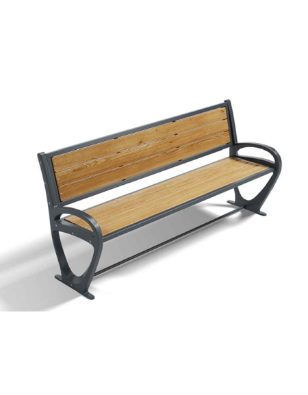 Panchina design con schienale e braccioli per parco -  gambe in alluminio pressofuso e doghe di pino nordico - cm 190x57x85h