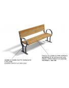 Panchina con schienale per parco - braccioli design circolare - gambe in ferro e doghe di pino nordico - cm 190x53x83h