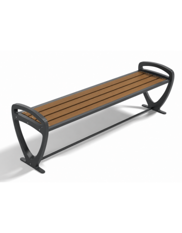 Panchina senza schienale per parco - fianchi in alluminio e doghe di legno esotico - cm 190x48x55h