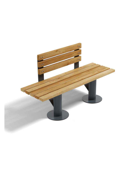 Panchina con schienale ridotto per parco - struttura in lamiera Dkp e doghe in legno di pino nordico - cm 190x54x81h