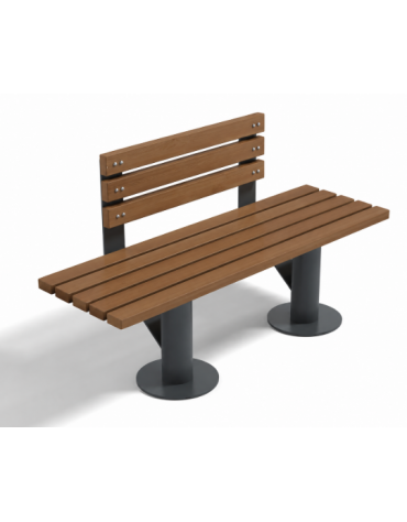 Panchina con schienale ridotto per parco - struttura in lamiera Dkp e doghe in legno esotico - cm 190x54x81h