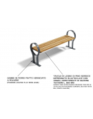 Panchina senza schienale per parco - braccioli design circolare - gambe in ferro e doghe di pino nordico - cm 190x40x63h