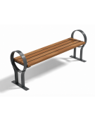 Panchina senza schienale per parco - braccioli design circolare - gambe in ferro e doghe di legno esotico - cm 190x40x63h