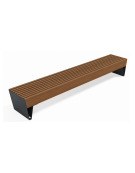 Panchina moderna senza schienale per parco - fianchi in lamiera e doghe in legno esotico - cm 300x52x45h