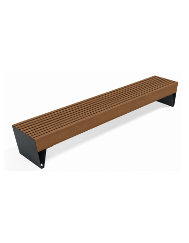 Panchina moderna senza schienale per parco - fianch in lamiera e doghe in legno esotico - cm 300x52x45h
