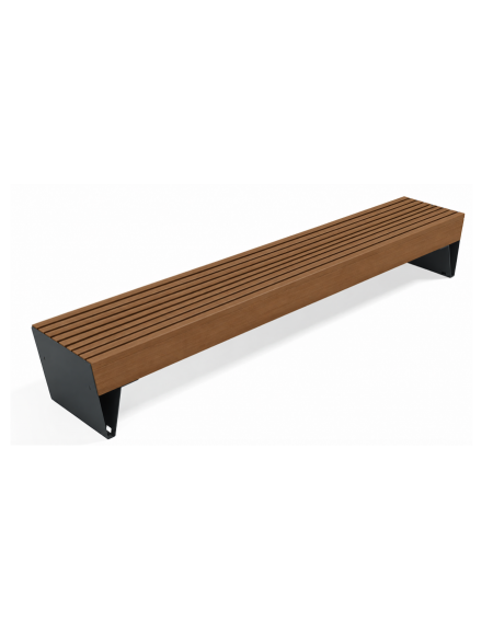 Panchina moderna senza schienale per parco - fianch in lamiera e doghe in legno esotico - cm 300x52x45h