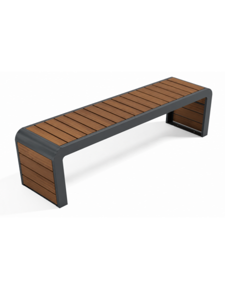 Panchina design moderno senza schienale - struttura in lamiera Dkp e doghe in legno esotico - cm 190x45x45h