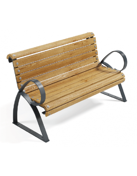 Panchina con schienale per esterno - struttura in ferro e doghe in legno di pino nordico - cm 190x73x89h