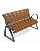 Panchina con schienale per esterno - struttura in ferro e doghe in legno esotico - cm 190x73x89h