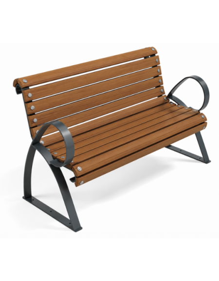 Panchina con schienale per esterno - struttura in ferro e doghe in legno esotico - cm 190x73x89h