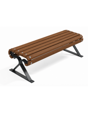 Panchina senza schienale per esterno - fianchi a forma triangolare in lamiera Dkp e doghe di legno esotico - cm 190x60x45h