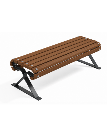 Panchina senza schienale per esterno - fianchi a forma triangolare in lamiera Dkp e doghe di legno esotico - cm 190x60x45h
