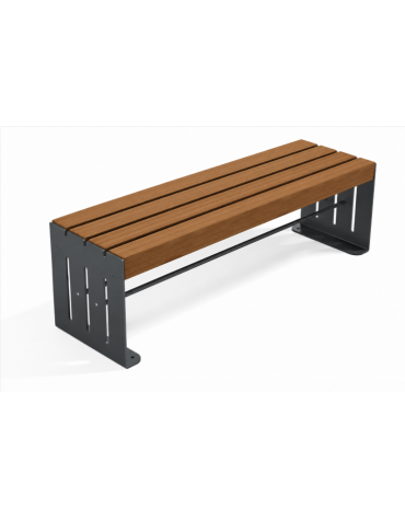 Panchina design moderno senza schienale - fianchi in lamiera Dkp e doghe di legno esotico - cm 190x42x45h