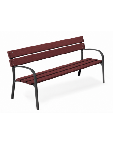 Panchina arredo design per parco - 2 fianchi con braccioli in ghisa, 5 doghe in plastica riciclata  - cm 190x63xh77