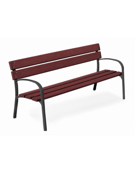 Panchina arredo design per parco - 2 fianchi con braccioli in ghisa, 5 doghe in plastica riciclata  - cm 190x63xh77