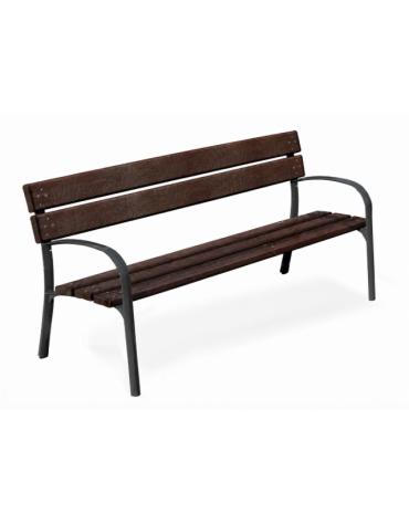 Panchina arredo design -  2 fianchi con braccioli in ghisa, 5 doghe in alluminio rifinito in legno dark  - cm 190x63xh77