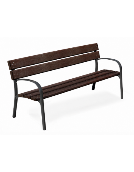 Panchina arredo design -  2 fianchi con braccioli in ghisa, 5 doghe in alluminio rifinito in legno dark  - cm 190x63xh77