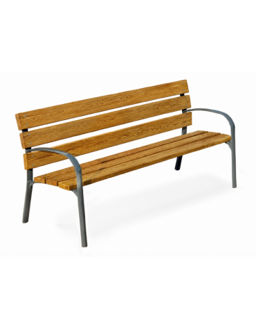 Panchina arredo design per parco -  2 fianchi con braccioli in ghisa, 6 doghe in legno di pino termotrattato  - cm 190x63x77h