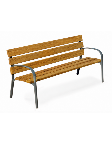 Panchina arredo design per parco -  2 fianchi con braccioli in ghisa, 6 doghe in legno di pino termotrattato  - cm 190x63x77h