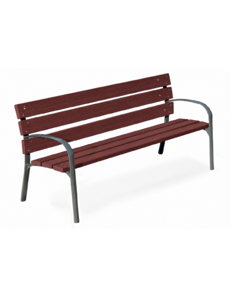 Panchina arredo design per parco -  2 fianchi con braccioli in ghisa, 6 doghe in plastica riciclata  - cm 190x63x77h
