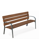 Panchina arredo design - 2 fianchi con braccioli in ghisa, 6 doghe in alluminio rifinito legno light - cm 190x63x77h