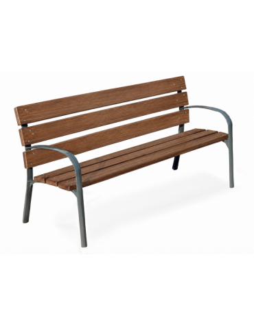 Panchina arredo design - 2 fianchi con braccioli in ghisa, 6 doghe in alluminio rifinito legno light  - cm 190x63x77h