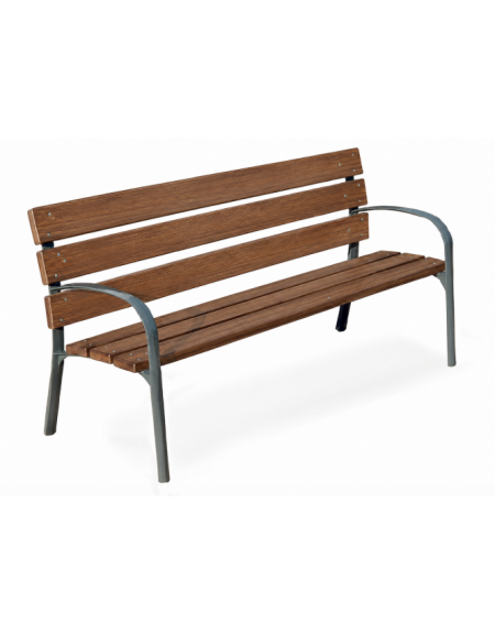 Panchina arredo design - 2 fianchi con braccioli in ghisa, 6 doghe in alluminio rifinito legno light  - cm 190x63x77h