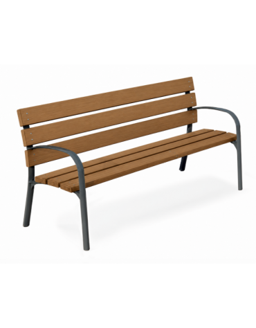 Panchina arredo design per parco - 2 fianchi con bracciolo in ghisa, 6 doghe in legno esotico - cm 190x63x77h