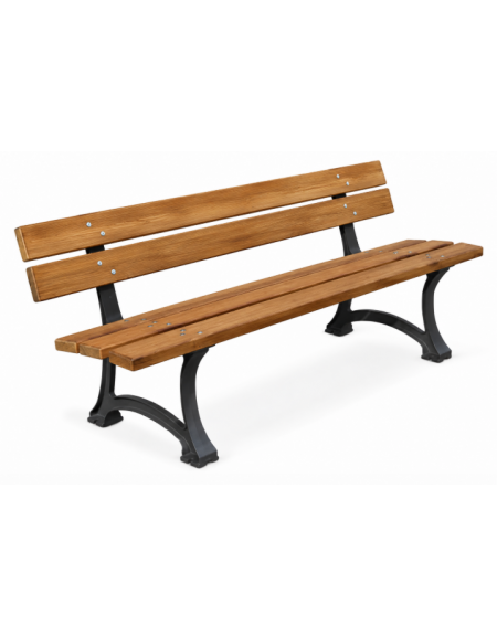 Panchina per parco con 2 robusti fianchi in ghisa sferoidale, 5 doghe di legno pino termotrattato - cm 190x58x76h