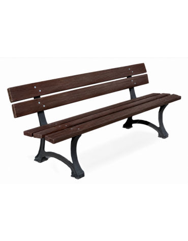 Panchina per parco con 2 robusti fianchi in ghisa sferoidale, 5 doghe di alluminio rifinito in legno dark - cm 190x58x76h