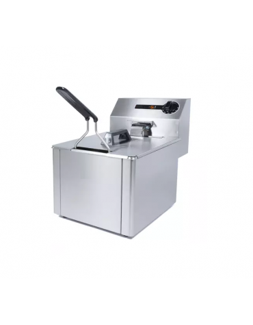 Friggitrice elettrica pofessionale da banco in acciaio inox 1 vasca da Lt 5 - MONOFASE - Potenza Kw 3 - cm 26,5x43x33,5h