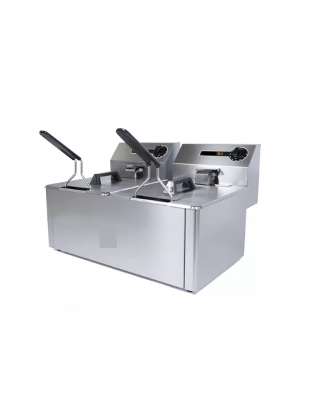 Friggitrice elettrica professionale da banco in acciaio inox 2 vasche da Lt 5+5 - MONOFASE - Potenza Kw 6 - cm 52,5x43x33,5h