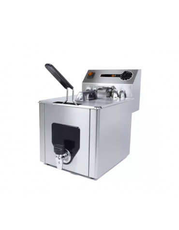 Friggitrice elettrica professionale da banco in acciaio inox 1 vasca da Lt 8 - TRIFASE - Potenza Kw 5,1 - cm 26,5x47,5x37,5h
