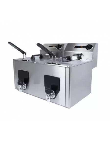 Friggitrice elettrica professionale da banco in acciaio inox 2 vasche da Lt 8+8 - MONOFASE - Potenza Kw 7