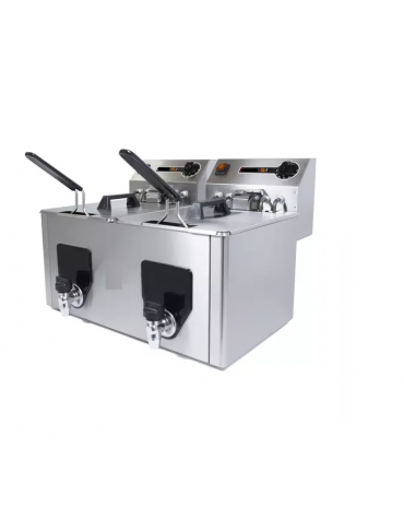 Friggitrice elettrica professionale da banco in acciaio inox 2 vasche da Lt 8+8 - TRIFASE - Potenza Kw 10,2