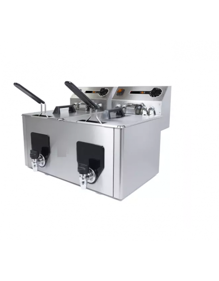 Friggitrice elettrica professionale da banco in acciaio inox 2 vasche da Lt 8+8 - TRIFASE - Potenza Kw 10,2