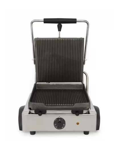 Piastra elettrica per panini in ghisa rigata - Piano cm 25,5x24,5 - Monofase - cm 40x43x24h