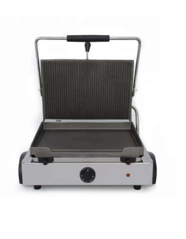 Piastra elettrica per panini in ghisa mista, sotto liscia sopra rigata - Piano cm 36,5x22,5 - Monofase - cm 51,2x43,5x24h