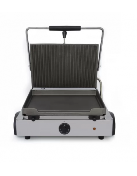 Piastra elettrica per panini in ghisa mista, sotto liscia sopra rigata - Piano cm 36,5x22,5 - Monofase - cm 51,2x43,5x24h