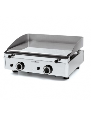 Fry top a gas da banco in acciaio cromato, piastra doppia liscia da mm 560x400 - Potenza Kw 6 - cm 60x50,7x23,4h