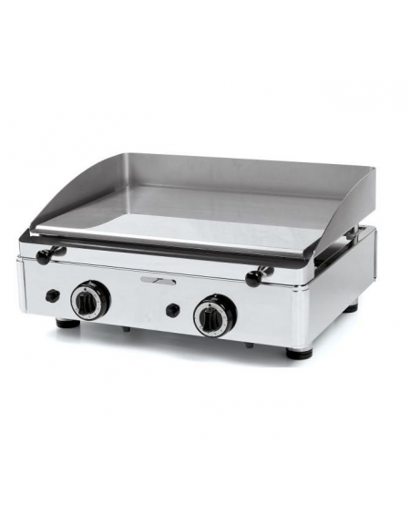 Fry top a gas da banco in acciaio cromato, piastra doppia liscia da mm 560x400 - Potenza Kw 6 - cm 60x50,7x23,4h