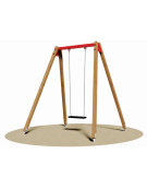 Altalena in legno 1 posto con trave superiore in acciaio e sedile piano - Versione da interrare o filo pavimento - cm 190x200x23
