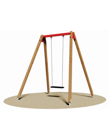 Altalena in legno 1 posto con trave superiore in acciaio e sedile piano - Versione da interrare o filo pavimento - cm 190x200x23